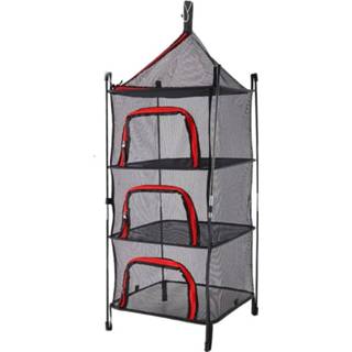 👉 Droognet rood active mannen Outdoor Opvouwbaar Vierlaags Opbergmand Camping Drogen Vis Rek Opknoping Mand (Rood)