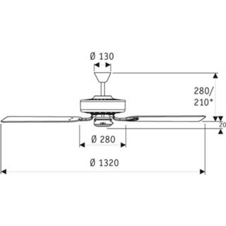 👉 Plafond ventilator beuken chroom-geborsteld Classic Royal 132 BN plafondventilator,