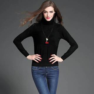 👉 Coltrui zwart active kleding vrouwen Dames hoop kraag lange mouw dieptepunt gebreide trui (kleur: maat: one size)