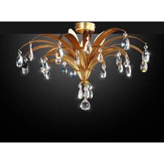 👉 Plafondlamp bladgoud kristal Chique Mayleen met kristallen