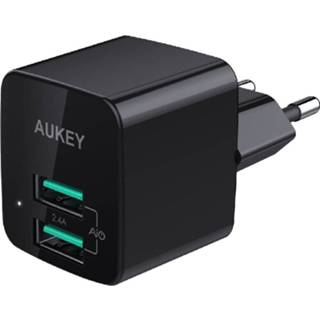 👉 Thuislader zwart active Aukey Dubbele USB Voedingsadapter 12W - 2x USB-A