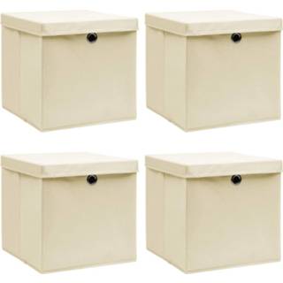 👉 Opbergbox stof crème Vidaxl Opbergboxen Met Deksel 4 St 32x32x32 Cm 8719883891279