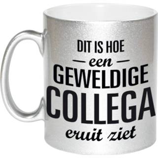 👉 Koffiemok zilveren active geweldige collega cadeau / theebeker 330 ml