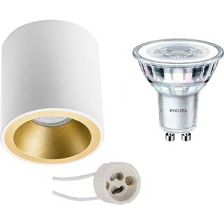 👉 Opbouwspot wit goud aluminium goudkleurig Philips - Set Corepro 840 36d Pragmi Cliron Pro Gu10 Fitting Dimbaar Opbouw Rond Mat Wit/goud 6013922292266