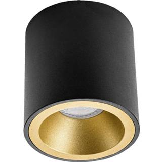 👉 Opbouwspot zwart goud aluminium Gu10 - Pragmi Cliron Pro Opbouw Rond Mat Zwart/goud Verdiept Ø90mm 6013924161102