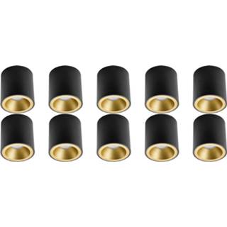 👉 Opbouwspot zwart goud aluminium 10 Pack - Pragmi Cliron Pro Gu10 Fitting Opbouw Rond Mat Zwart/goud Verdiept Ø90mm 6013922429471