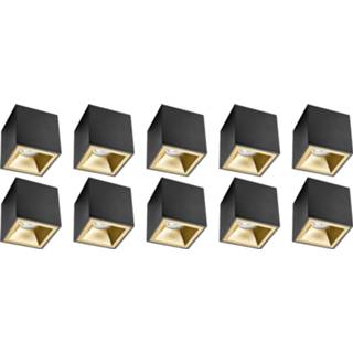 👉 Opbouwspot zwart goud aluminium 10 Pack - Pragmi Cliron Pro Gu10 Fitting Opbouw Vierkant Mat Zwart/goud Verdiept Ø90mm 6013932525552