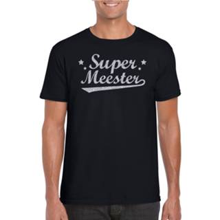 Shirt zilveren active mannen zwart Super meester cadeau t-shirt met glitters op voor heren