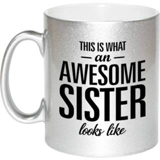 👉 Beker zilver active Awesome sister cadeau mok / voor zus 330 ml