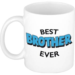 👉 Beker active blauwe wit Best brother ever cadeau mok / met cartoon letters 300 ml