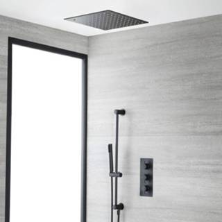 👉 Douchekraan zwart Doucheset - 2-Weg Thermostatische Douchekraan, Plafond Douchekop en Handdouche met Glijstang | Nox 5051752950551