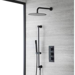 👉 Douchekraan zwart Doucheset - 2-Weg Thermostatische Douchekraan, Ronde Douchekop en Handdouche met Glijstang | Nox 5051752950568