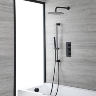 👉 Douchekraan zwart Thermostatisch Inbouw 3-Weg met Omstel, Douchekop, Handdouche Glijstang en Overloop-Badvuller | Nox 5051752950520