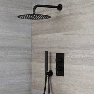 👉 Douche kraan messing rond zwart modern bouw thermostaatkraan NOX keramische schijf 2-weg Thermostatische Douchekraan Incl d. 30cm Douchekop & Handdouche Combi. 5051752757419