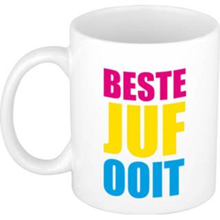 👉 Beker active Beste juf ooit cadeau mok / in gekleurde blokletters 300 ml