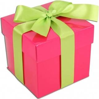 👉 Etalage versiering roze cadeauverpakking doosje met lichtgroen strikje 10 cm
