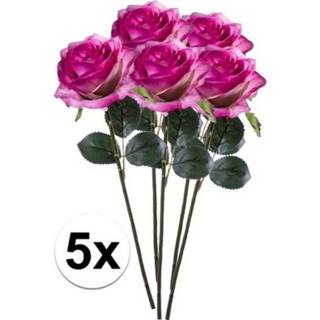 👉 5 x Paars/roze roos Simone 45 cm kunstplant steelbloem