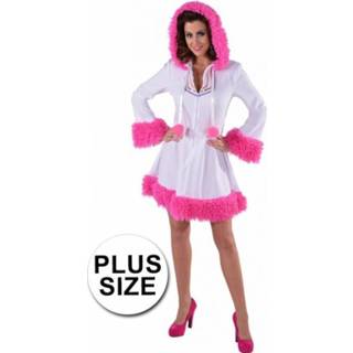 👉 Wit plus size Eskimo jurkje met roze pluche