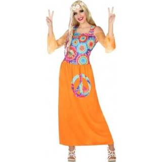 👉 Oranje hippie/flower power verkleed jurk voor dames