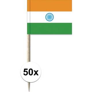 👉 Oranje wit groene multi papier active 50x Oranje/wit/groene Indiase cocktailprikkertjes/kaasprikkertjes 8 cm