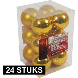 👉 Kerstbal goud gouden kunststof kerstballen onbreekbaar 24x stuks 6 cm
