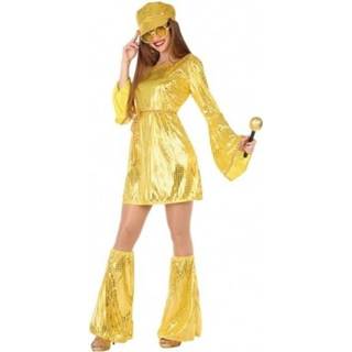 👉 Carnaval disco verkleedkleding gouden pailletten jurkje voor dames