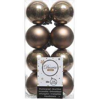 👉 Kerstbal kunststof active bruin 16x kerstballen glanzend/mat kasjmier 4 cm kerstboom versiering/decoratie
