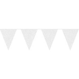 👉 Vlaggenlijn witte wit karton met glitters 10 meter