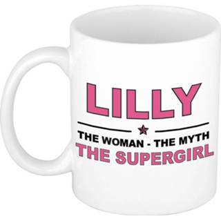 👉 Koffiemok multi keramiek vrouwen Namen / theebeker Lilly The woman, myth supergirl 300 ml