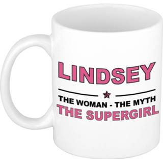 👉 Koffiemok multi keramiek vrouwen Namen / theebeker Lindsey The woman, myth supergirl 300 ml