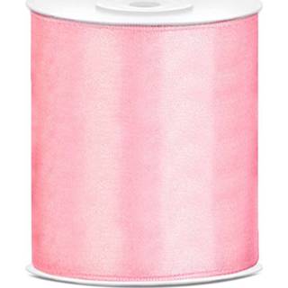 👉 Active roze 1x Hobby/decoratie satijnen sierlint 10 cm/100 mm x 25 meter