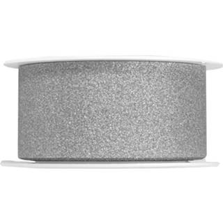 Zilveren active 1x Hobby/decoratie sierlinten met glitters 3 cm/30 mm x 5 meter