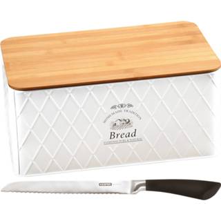 👉 Brood trommel metalen active witte broodtrommel met snijplank deksel en broodmes 21 x 32 15 cm