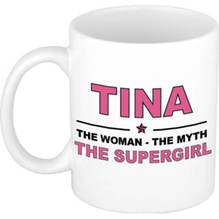 👉 Koffiemok multi keramiek vrouwen Namen / theebeker Tina The woman, myth supergirl 300 ml
