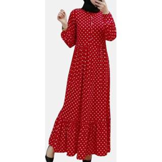 👉 Shirt m vrouwen polyester s|m|l|xl|2xl|3xl|4xl zwart Polka Dot Print Patchwork Long Sleeve Maxi Dress For Women