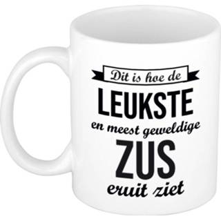 👉 Koffiemok active wit Leukste en meest geweldige zus cadeau / theebeker 300 ml