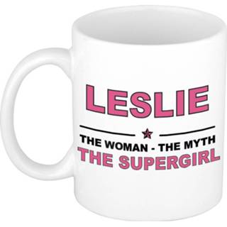 👉 Koffiemok multi keramiek vrouwen Namen / theebeker Leslie The woman, myth supergirl 300 ml