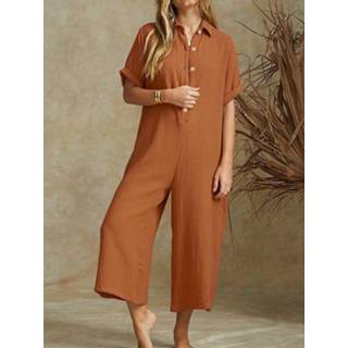 👉 Casual short cotton vrouwen m|l|xl|2xl|3xl|4xl|5xl m oranje Sleeve Button Lapel Plus Size Jumpsuit