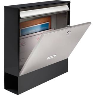 👉 Brievenbus staal gecoat roestvrij zwart Kantiger Oxford met krantenvak