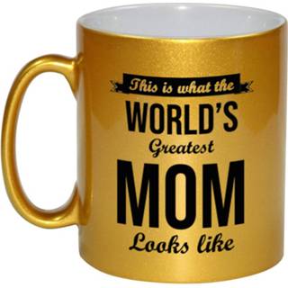 👉 Koffiemok gouden active Worlds Greatest Mom cadeau / theebeker 330 ml