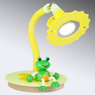 👉 Tafel lamp hout warmwit a+ geel kinderen groen LED tafellamp Frosch voor de kinderkamer