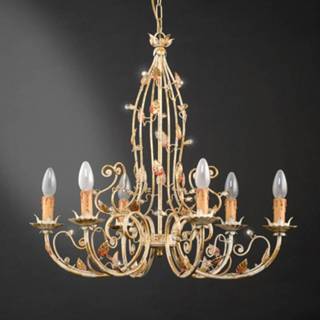 👉 Kroon luchter IJzer a++ goudkleurig gepatineerd Kroonluchter 200/6, florales ontwerp, 6-lamps