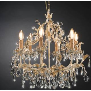 👉 Kroon luchter IJzer a++ ivoor Kroonluchter 360/6 SP, 6-lamps met glasbehang