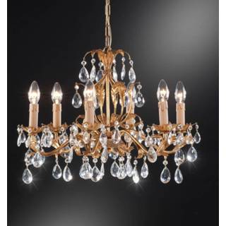 👉 Kroon luchter IJzer goudkleurig a++ Kroonluchter 90/6, 6-lamps met glasbehang