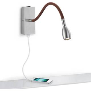 👉 Wandlamp mat nikkel warmwit a++ bruine stof metaal Matgrijze LED Milos,