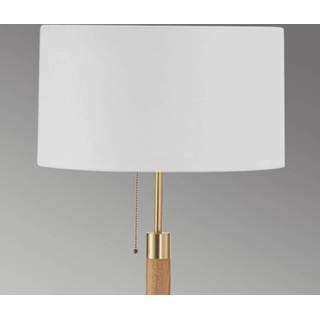 👉 Vloer lamp messing houten a++ mat vloerlamp Lignum met sits-kap,