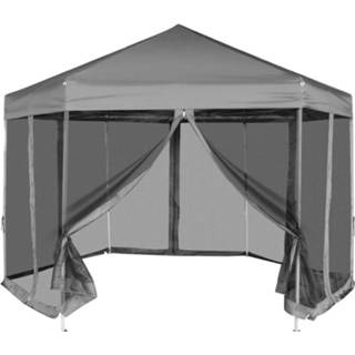 👉 Partytent blauw stof Vidaxl Pop-up Zeshoekig Met 6 Zijwanden 3,6x3,1 M Donkerblauw 8718475973669