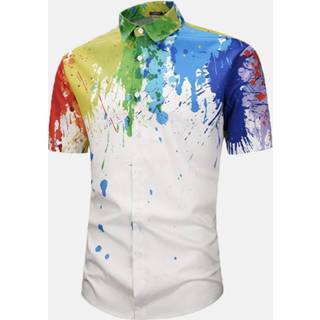 👉 Shirts korte mouw polyester s male multi-color Mens 3D Colorful Abstract Splash-Paint Graffiti Doodle Printed Short Sleeve Shirt