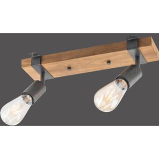 Plafondlamp zwart IJzer a++ hout natuur Slat, zwenkbaar, 2-lamps