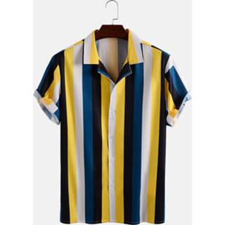 👉 Casual shirt men m geel male rayon m|l|xl|2xl|3xl Colorful Stripe Printed Holiday